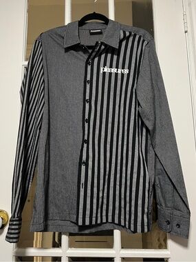 Pleasures Men’s Black & Gray Striped Button-Down Shirt